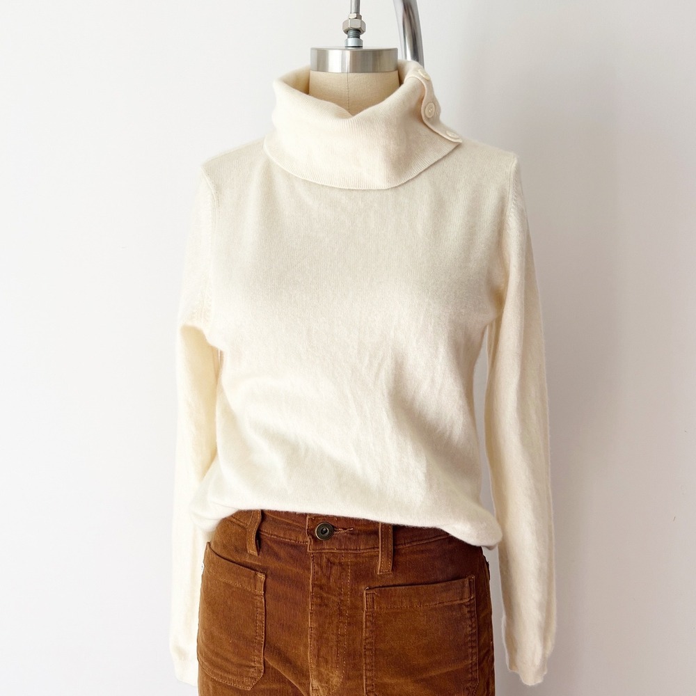 Charter Club Turtleneck‎ Sweater Cream 100% Cashmere Button Neck Medium